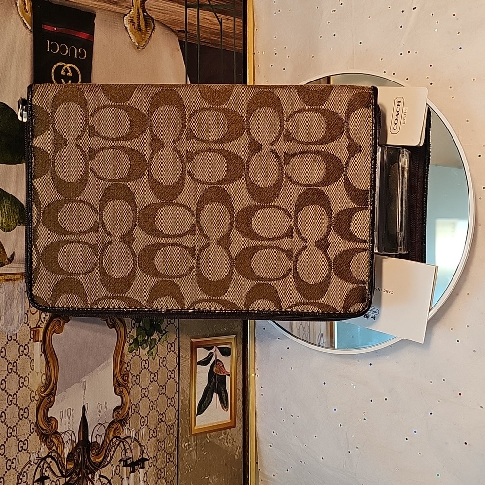 Coach Brown and Tan Signature Tablet Case/ Organizer - Picture 4 of 7